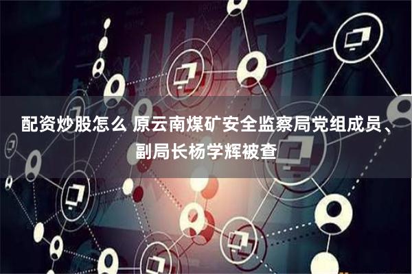 配资炒股怎么 原云南煤矿安全监察局党组成员、副局长杨学辉被查